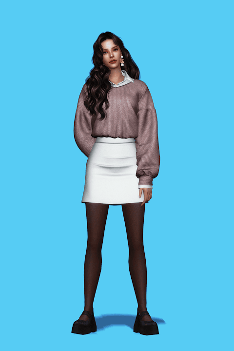 Галерея мода Сет одежды V-Neck Sweater & Wool Mini Skirt #1